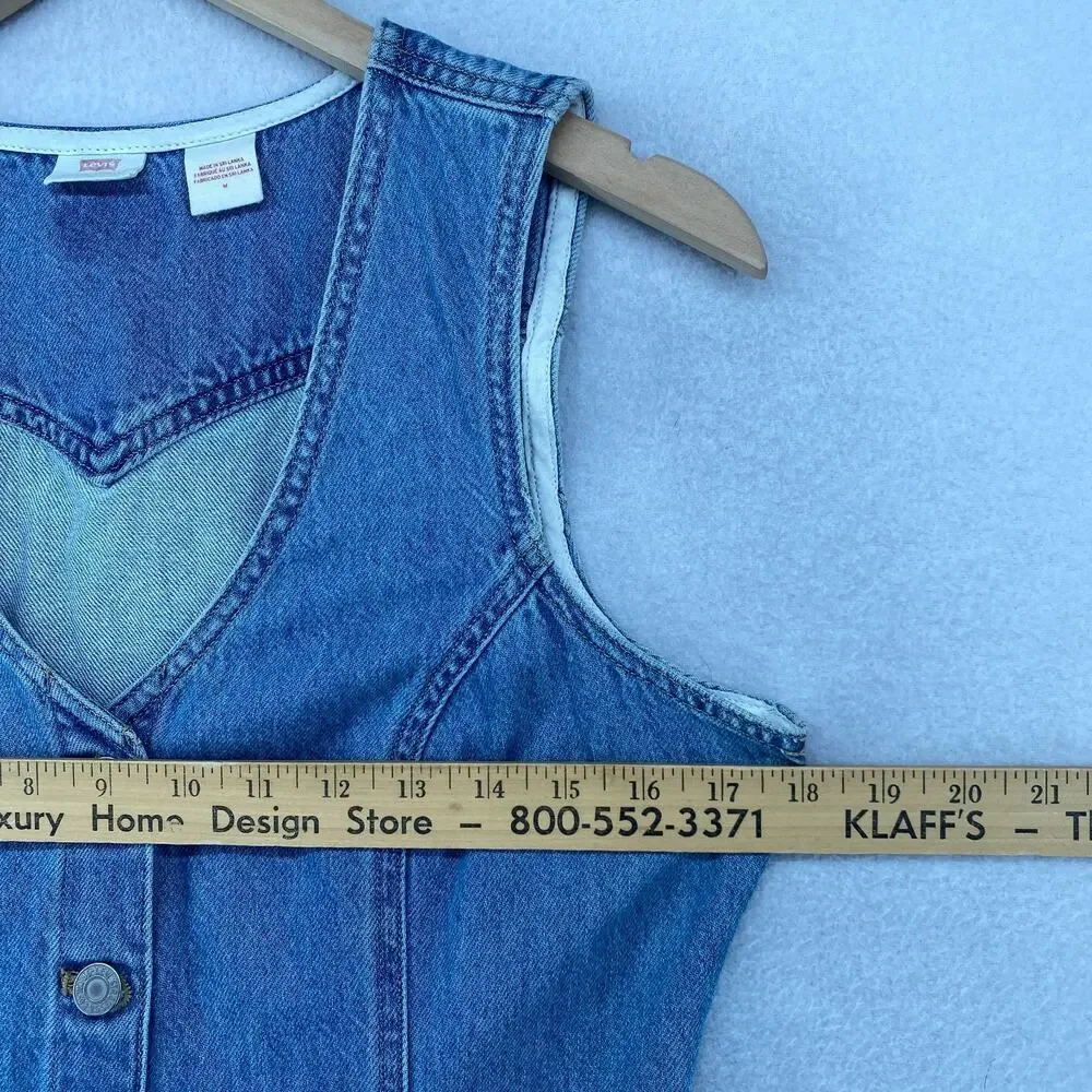 LEVIS Dress M Vianna Vest Overall Jumper Bib Button Front Denim Cotton Blue - Picture 14 of 15